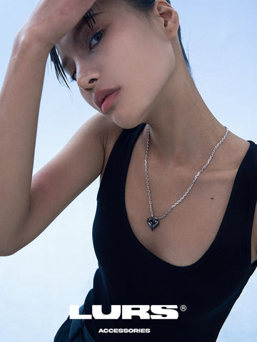 LURS Black Frosted Cross Star Skeleton Heart Necklace